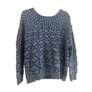 LOGO By Lori Goldstein Blue Boat Neck Long Sleeve Plaited Sweater Size Large EUC